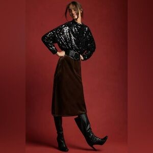 NWT Anthropologie The Alani Cashmere Mock-Neck Sweater by Pilcro Sequin Medium M